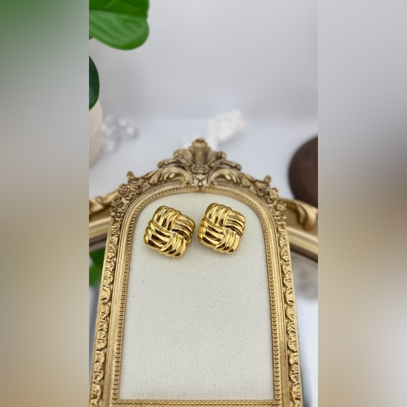 Bold Gold Woven Earrings | PVD Real Gold Plated Stainless Steel - Picture 8 of 11